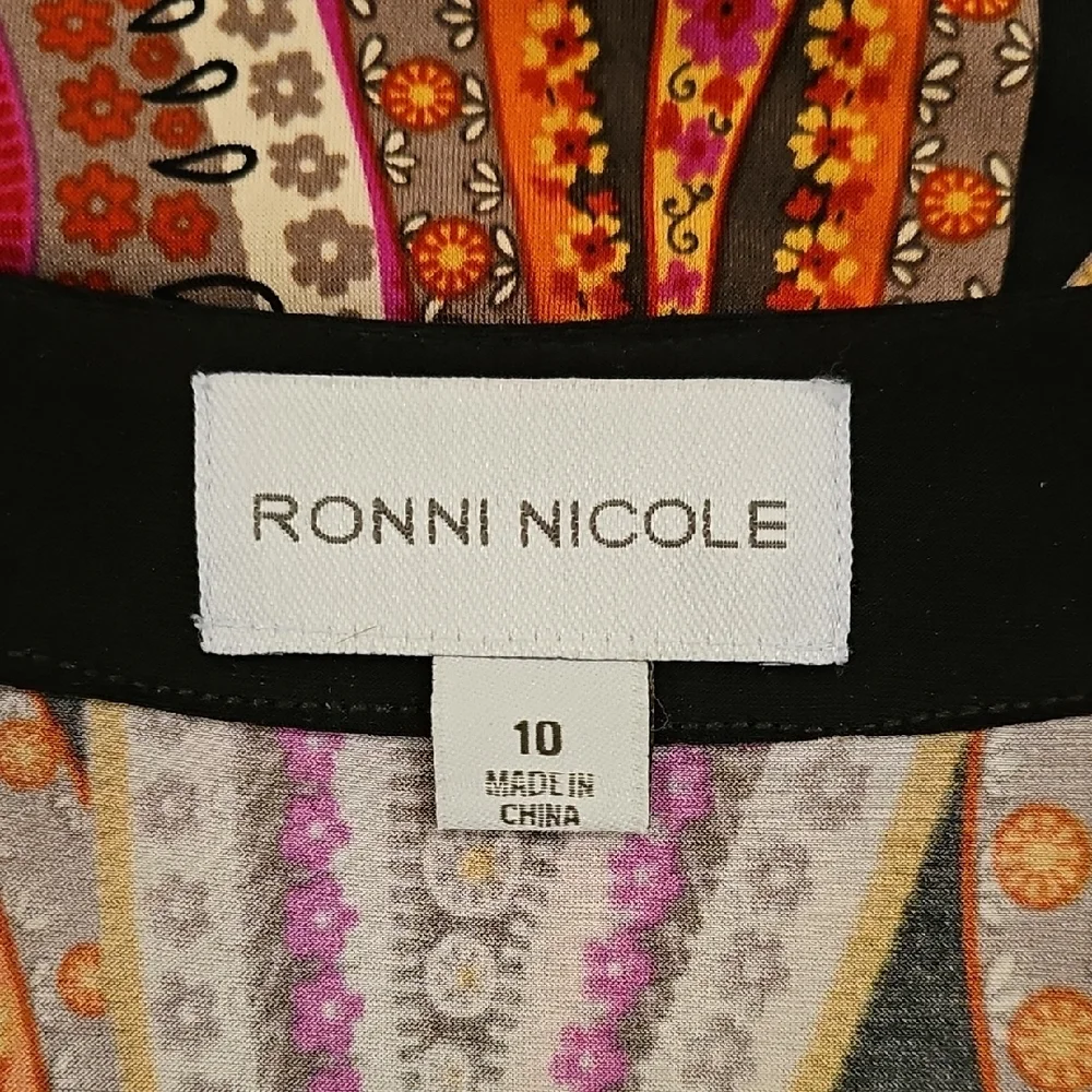 Ronnie Nicole Paisley Midi Dress with Empire Waist, Cascading Bell Sleeves Sz 10 - Picture 7 of 8